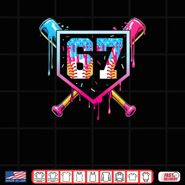 Design Baseball Ice Cream Drip Number 67 Player 67th Birthday Shirt