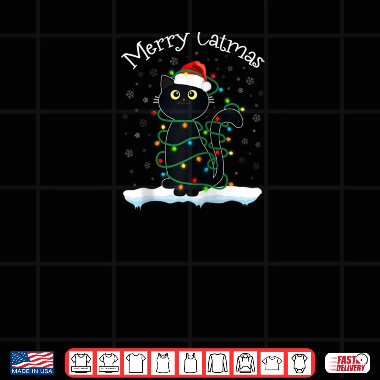 Black Cat Christmas Light Merry Catmas Cat Shirt Black Cat Christmas Light Merry Catmas Cat Shirt