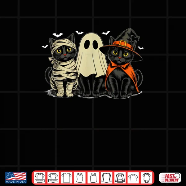 Design Black Cat Ghost Witch Scary Pumpkin Funny Halloween Shirt