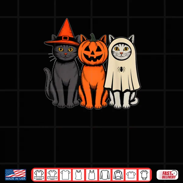 Black Cat Witch Hat Pumpkin Cute Ghost Halloween Shirt 3 Design Black Cat Witch Hat Pumpkin Cute Ghost Halloween Shirt