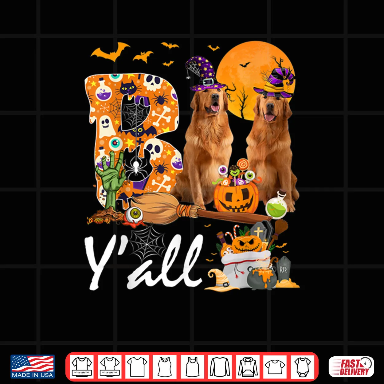 Boo Y’all Three Golden Retriever Dogs Halloween Costume Day Shirt Boo Y’all Three Golden Retriever Dogs Halloween Costume Day Shirt