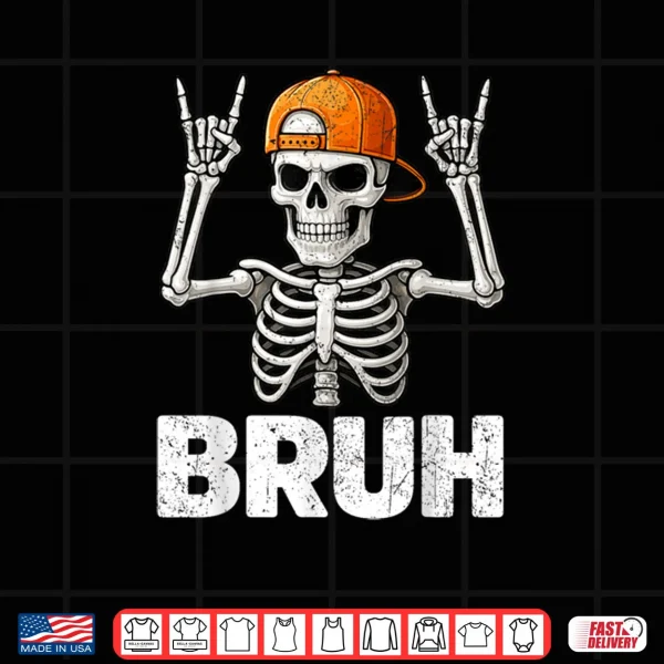 Design Bruh Halloween Skeleton Rock On Shirt