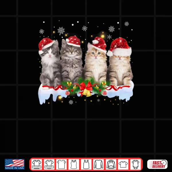 Design Cat Christmas Light Santa Hat Xmas Decorations Meowy Catmas Shirt