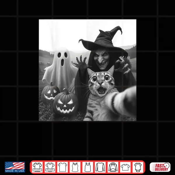 Design Cat Selfie with Ghost Boo Witch Pumpkin Halloween Shirt