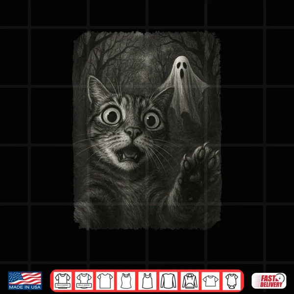 Design Cat Selfie with Spooky Cat Ghost Lovers Funny Halloween Shirt