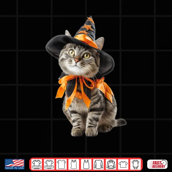 Design Cat Wearing Witch Costume Funny Halloween Shirt
