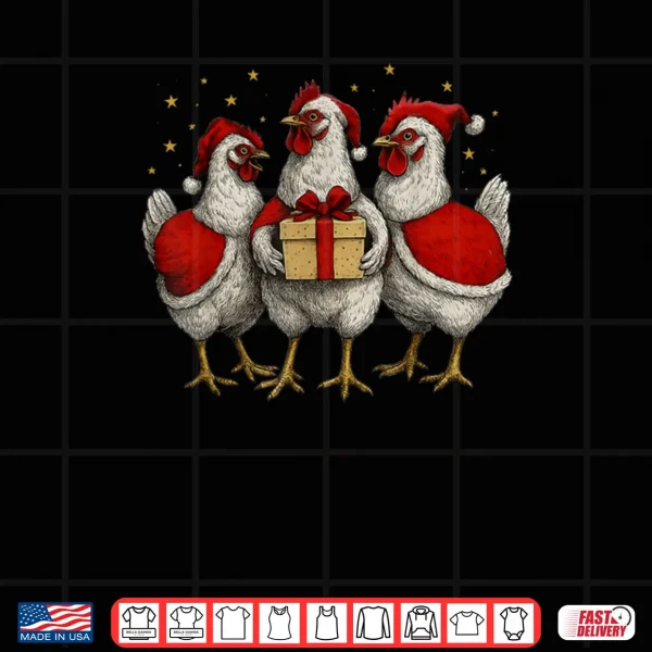 Design Chicken Santa Xmas Tree Farm Merry Christmas Shirt