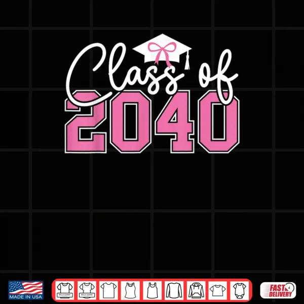Design Class of 2040 Grow with Me 2040 Graduation Pink Bow Shirt