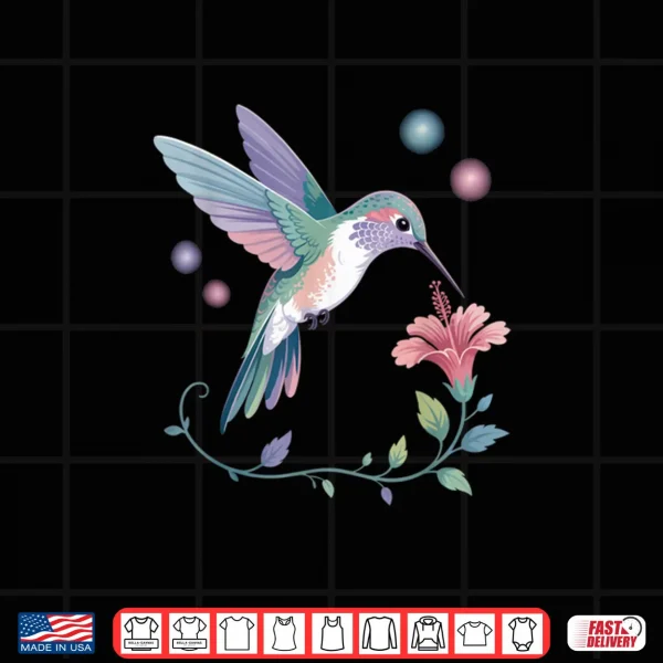 Design Colorful Cute Hummingbird Flower Nature Art Bird Lovers Shirt
