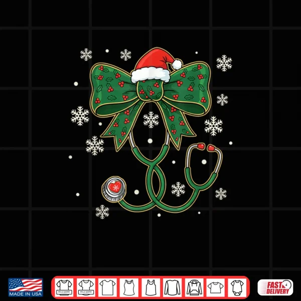 Design Coquette Bow Stethoscope Christmas Nurse Santa Hat Nursing Shirt