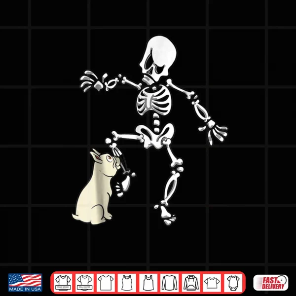 Design Cream French Bulldog Biting Skeleton Leg Halloween Shirt