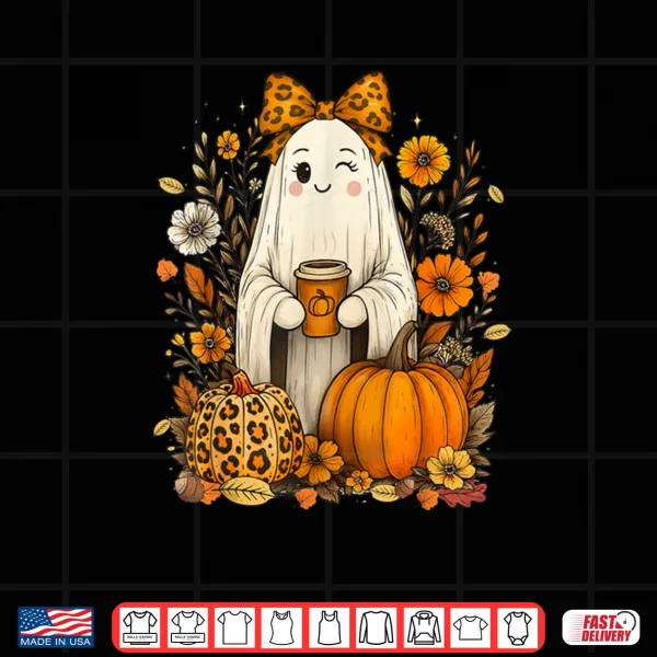 Design Cute Boo Coquette Leopard Pumpkin Spice Autumn Fall Shirt