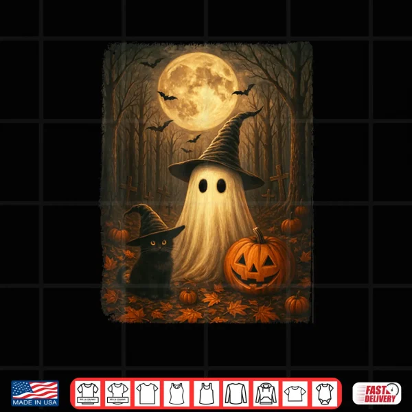 Cute Ghost Black Cat Halloween Witch Pumpkin Dark Forest Shirt 3 Design Cute Ghost Black Cat Halloween Witch Pumpkin Dark Forest Shirt