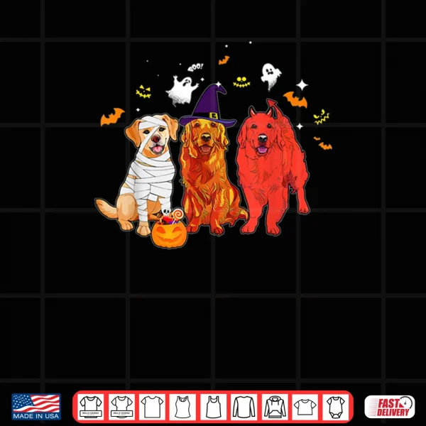 Design Cute Golden Retriever In Halloween Costume Zombie Witch Shirt
