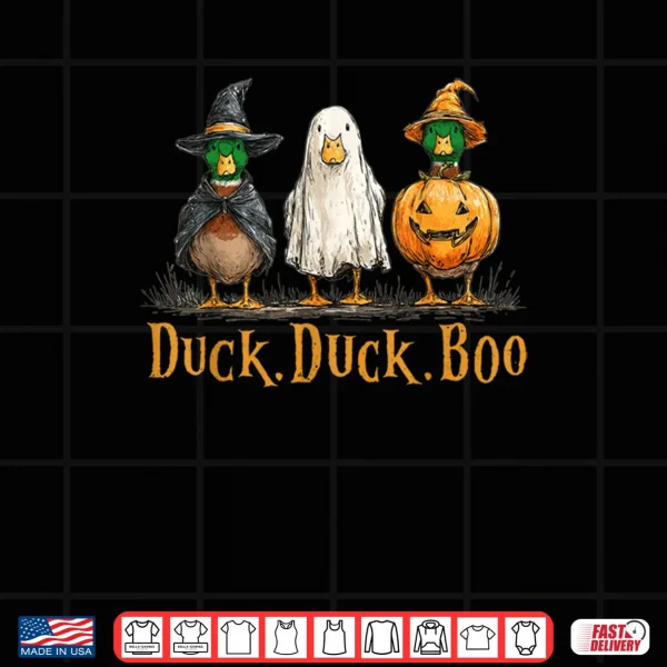 Design Duck Duck Boo Funny Duck Goose Witch Pumpkin Halloween Shirt