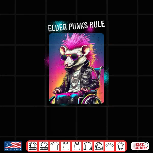 Design Elder Punks Rule Cartoon Punk Opossum With Mohawk Shirt