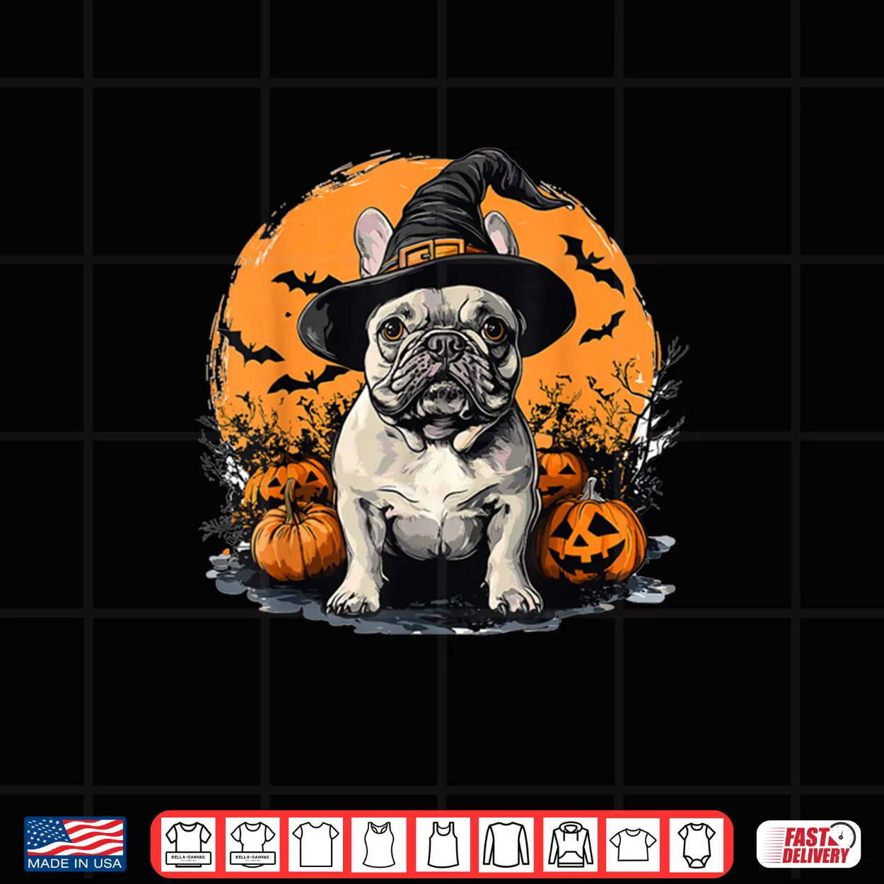 French Bulldog Frenchie Dog Whitch Hat Halloween Pumpkin Shirt French Bulldog Frenchie Dog Whitch Hat Halloween Pumpkin Shirt