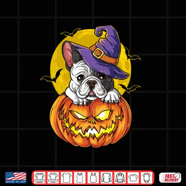 Design French Bulldog Witch Pumpkin Halloween Shirt