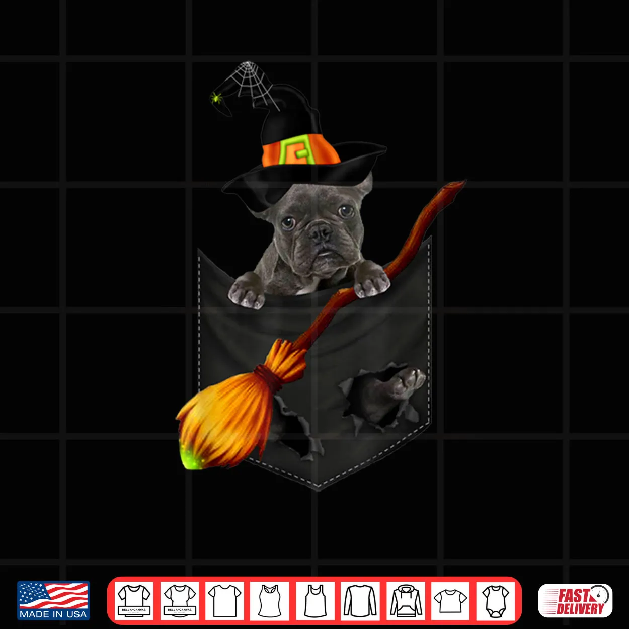 French Bulldog blue Witch Pocket Halloween Dog Shirt French Bulldog blue Witch Pocket Halloween Dog Shirt