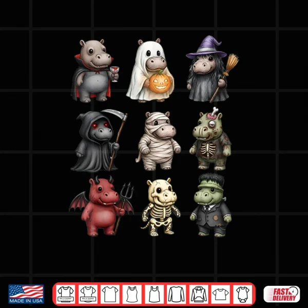 Design Funny Hippo Ghost Witch Zombie Halloween Costume Shirt