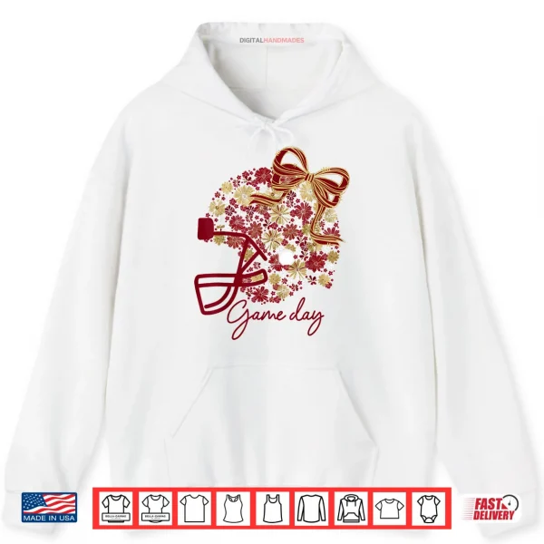 Design Game Day Floral Football Girly Team Spirit Burgundy Gold Shirt
