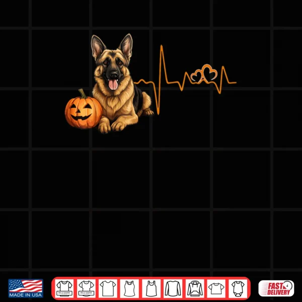 Design German Shepherd Dog Pumpkin EKG Heartbeat Halloween Costume Shirt