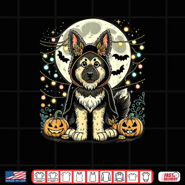 German Shepherd Halloween Moon Pumpkins Festive Light Shirt 3 Design German Shepherd Halloween Moon Pumpkins Festive Light Shirt