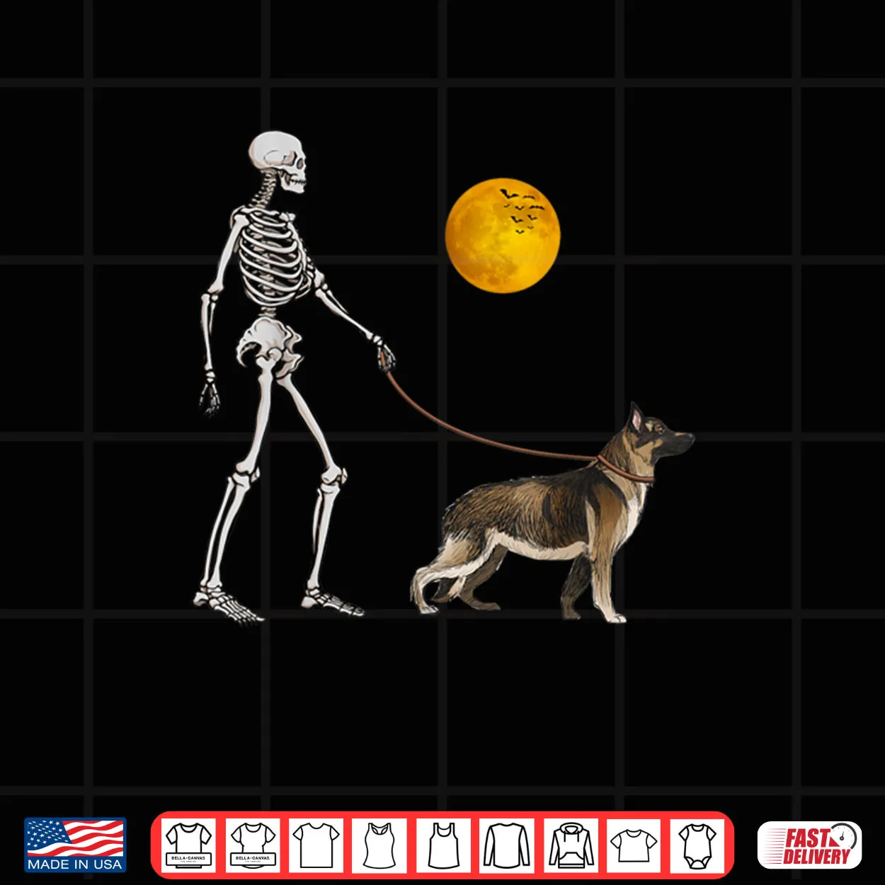 German Shepherd Skeleton Dog Walking Halloween Costume Shirt German Shepherd Skeleton Dog Walking Halloween Costume Shirt