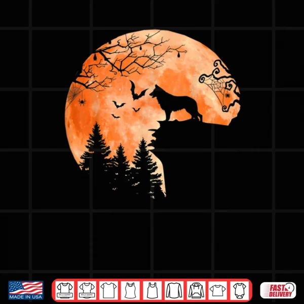 Design German Shepherd and Moon Silhouette Dog Lover Halloween Shirt