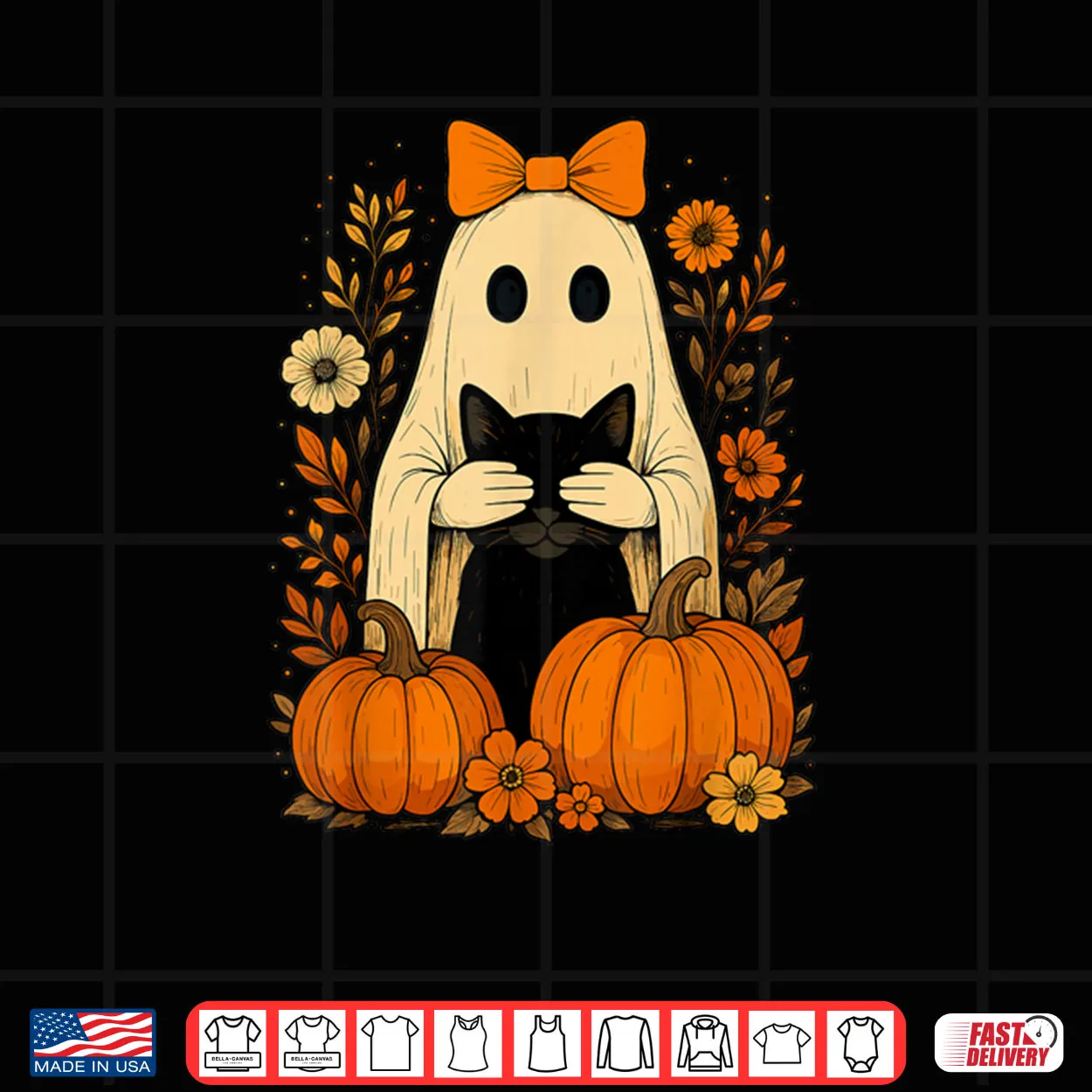 Ghost Bow Holding Black Cat Fall Halloween Shirt Ghost Bow Holding Black Cat Fall Halloween Shirt