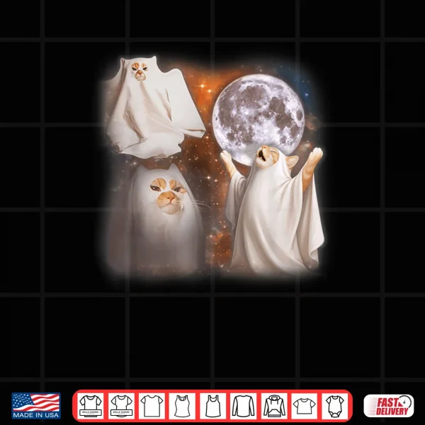 Design Ghost Cat Howling at Moon Weird Cat Meme Halloween Shirt