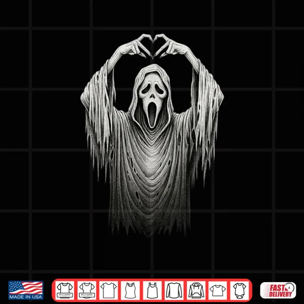 Design Ghost Face Heart Sign Hands Vintage Horror Costume Halloween Shirt