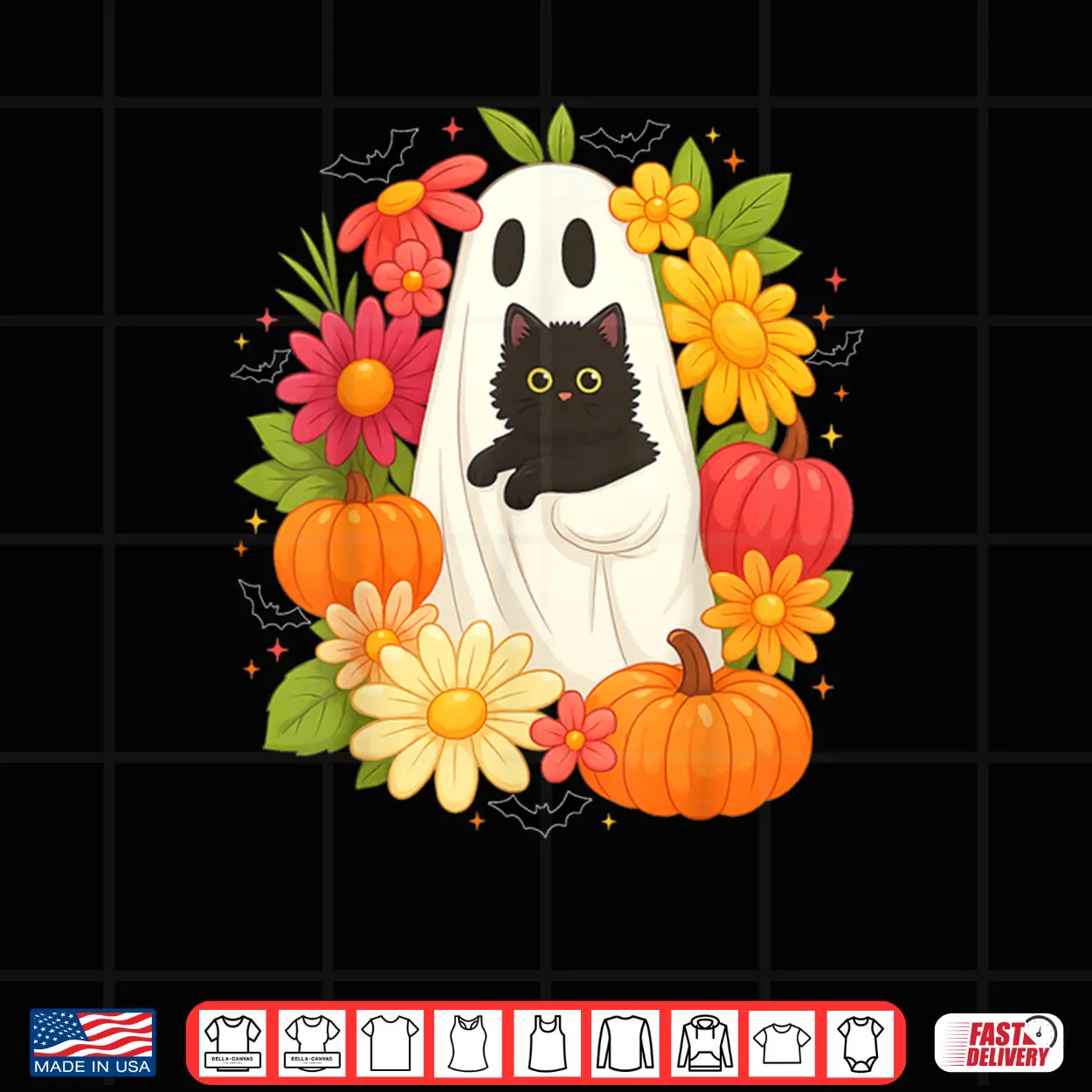 Ghost Floral Black Cat Groovy Vintage Boo Halloween Shirt Ghost Floral Black Cat Groovy Vintage Boo Halloween Shirt