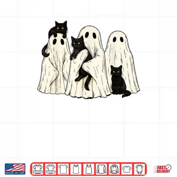 Ghost Holding Black Cat Costume Retro Halloween Shirt 3 Design Ghost Holding Black Cat Costume Retro Halloween Shirt
