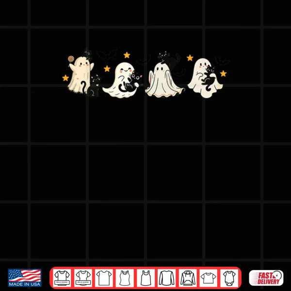 Design Ghost Holding Black Cat Funny Halloween Cat Lovers Shirt