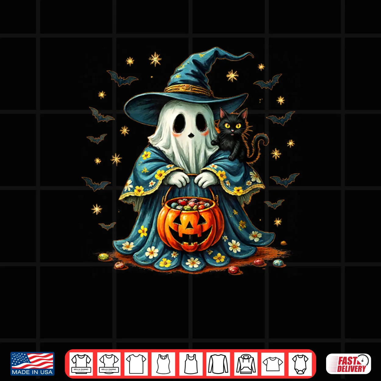 Ghost Holding Black Cat Groovy Floral Halloween Shirt Ghost Holding Black Cat Groovy Floral Halloween Shirt