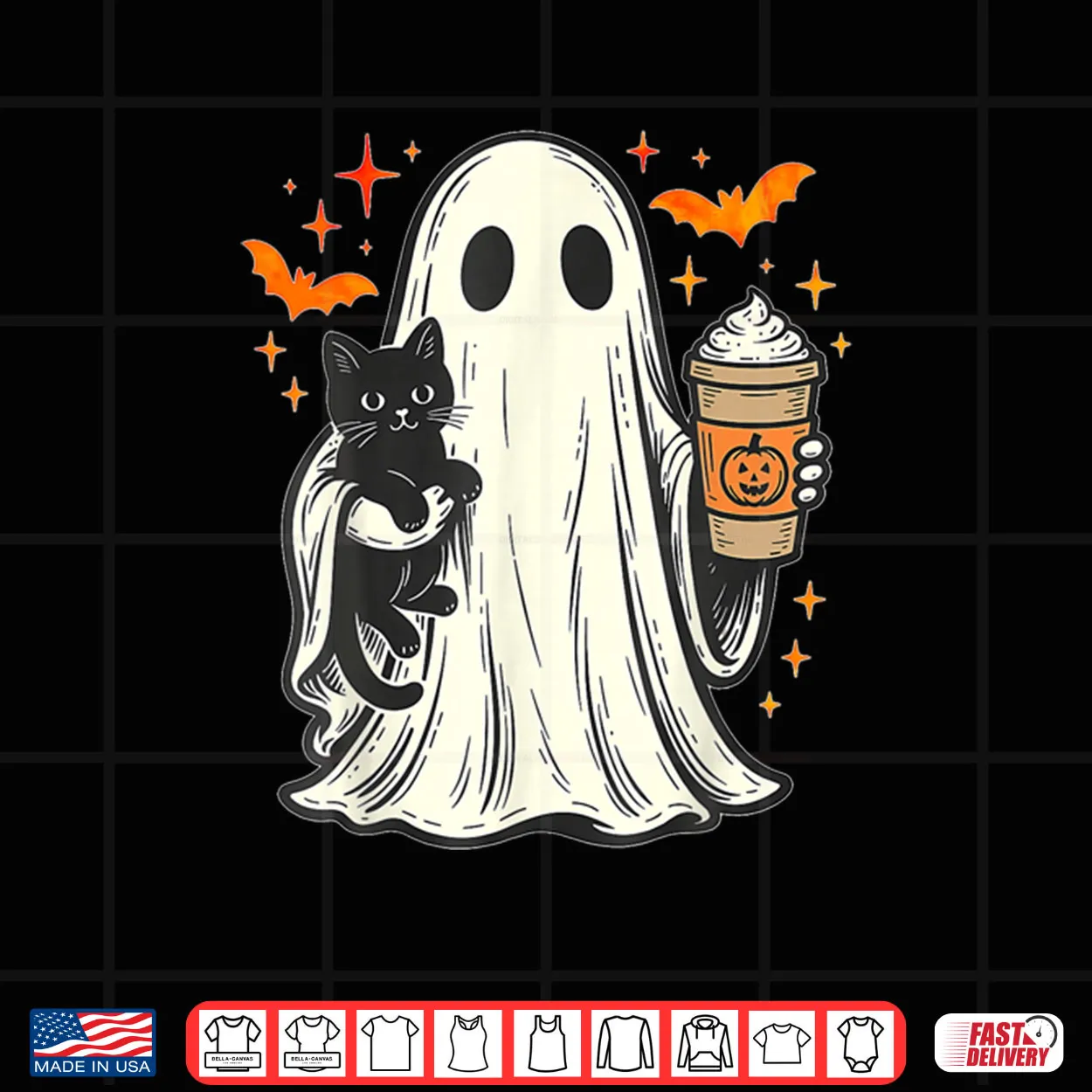 Ghost Holding Black Cat Ice Coffee Lover Vintage Halloween Shirt Ghost Holding Black Cat Ice Coffee Lover Vintage Halloween Shirt