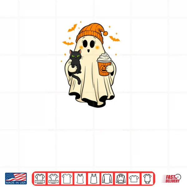 Design Ghost Holding Black Cat Pumpkin Spice Vintage Halloween Shirt