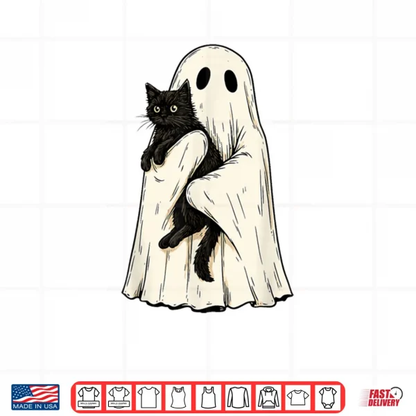 Design Ghost Holding Black Cat Vintage Halloween Shirt