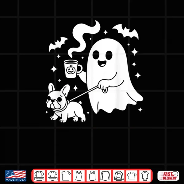 Design Ghost Walking Dog French Bulldog Coffee Halloween Costume Shirt