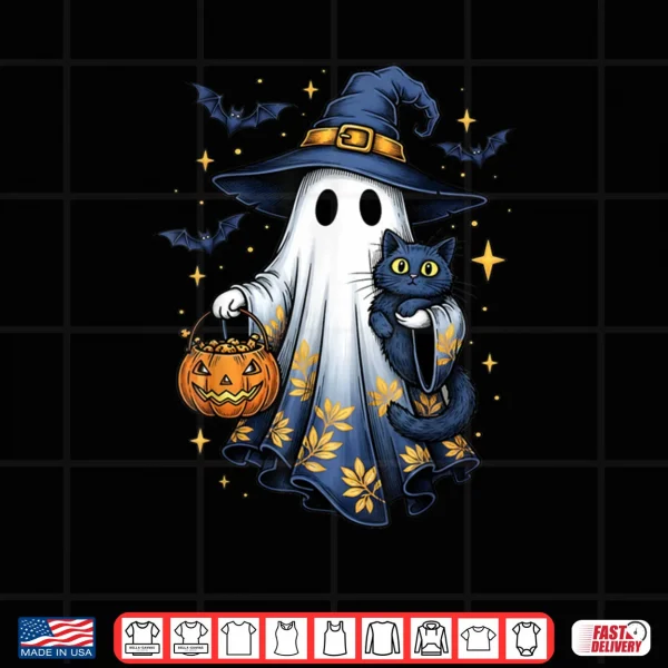 Ghost Witch Holding Black Cat Funny Halloween Shirt 3 Design Ghost Witch Holding Black Cat Funny Halloween Shirt