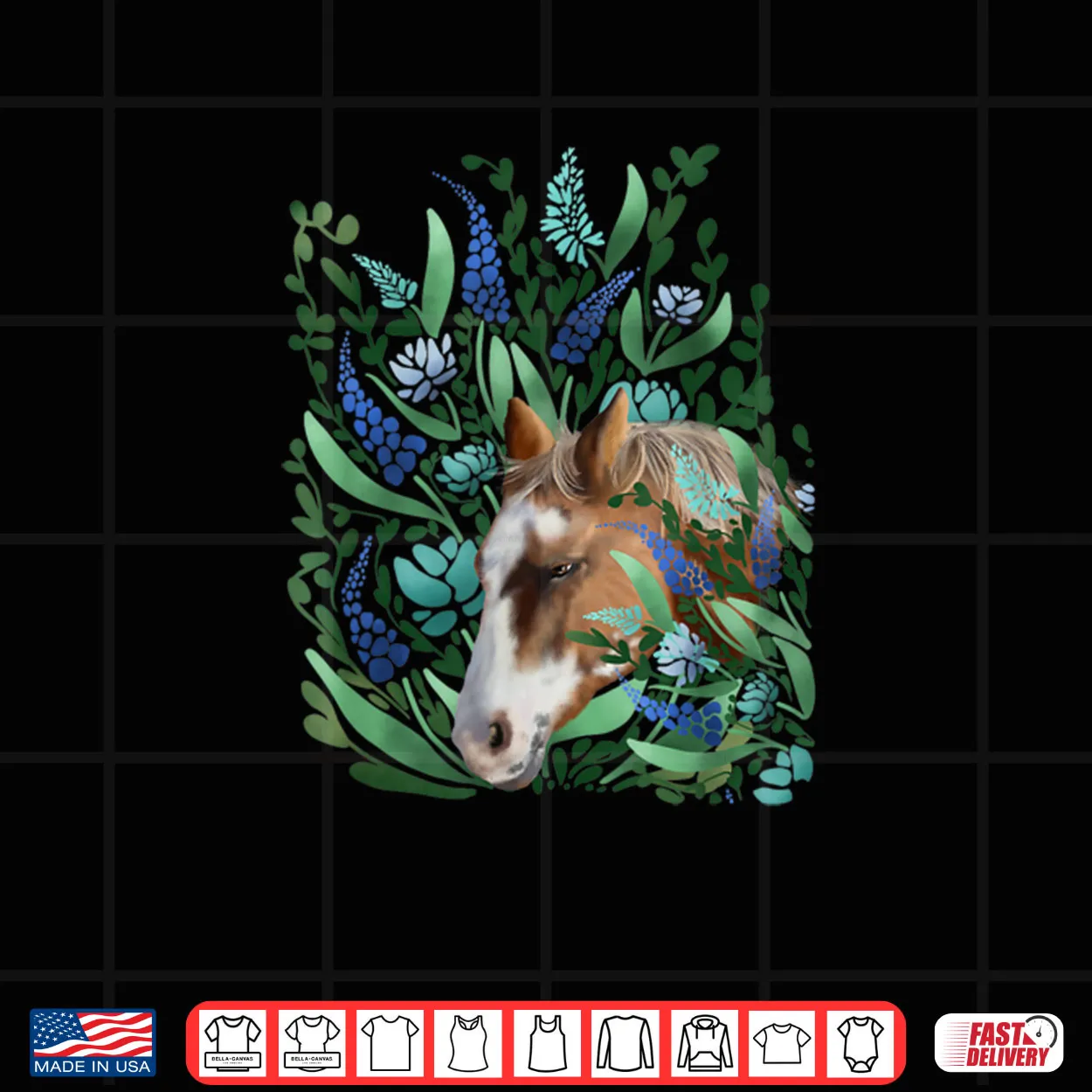 Girls Palomino Horse with Abstract Turquoise Flowers Shirt Girls Palomino Horse with Abstract Turquoise Flowers Shirt