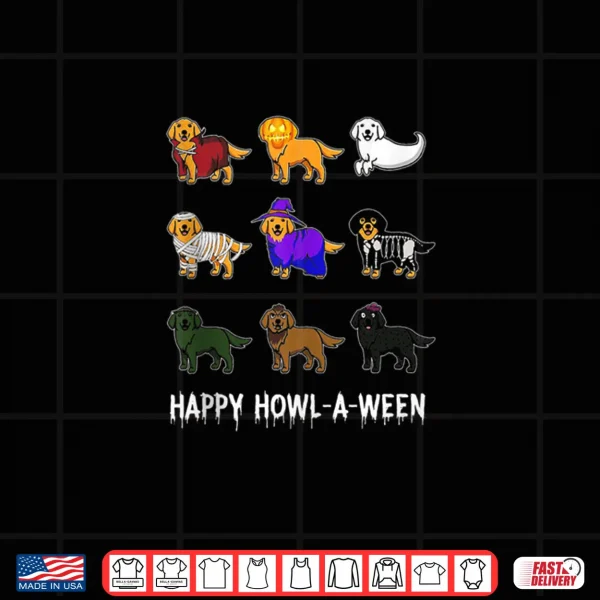 Golden Retriever Dog Halloween Happy Howl o ween Shirt 3 Design Golden Retriever Dog Halloween Happy Howl o ween Shirt