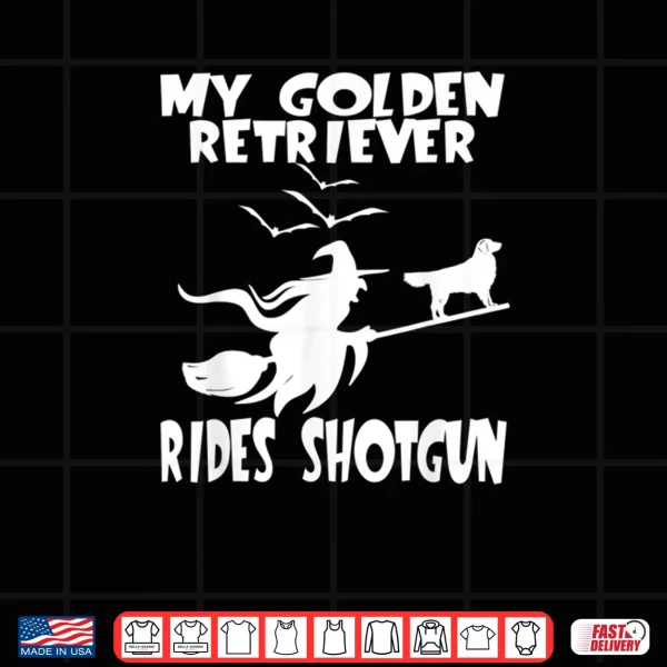 Design Golden Retriever Dog Halloween Rides Shotgun Shirt