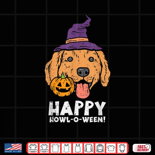 Design Golden Retriever Witch Happy Howl O Ween Funny Halloween Dog Shirt