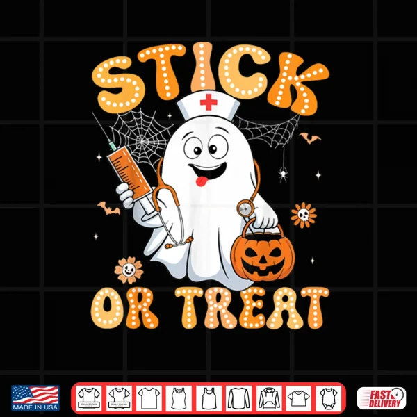 Groovy Stick or Treat Funny Halloween Costume Nurse Shirt 3 Design Groovy Stick or Treat Funny Halloween Costume Nurse Shirt