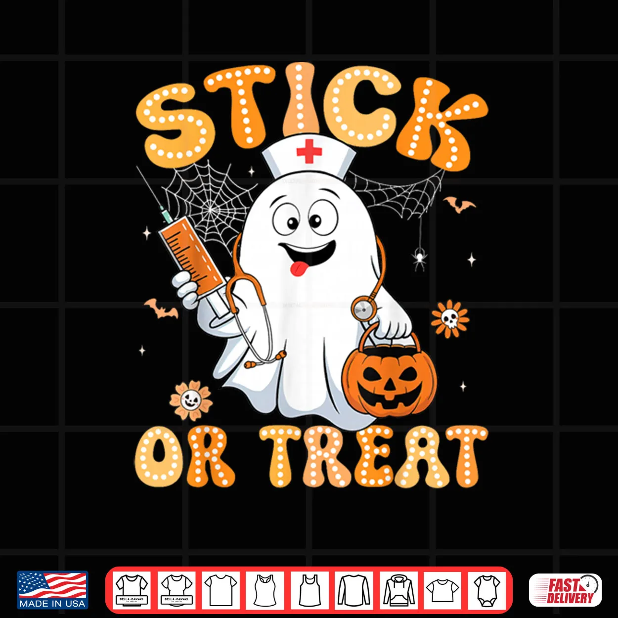 Groovy Stick or Treat Funny Halloween Costume Nurse Shirt Groovy Stick or Treat Funny Halloween Costume Nurse Shirt