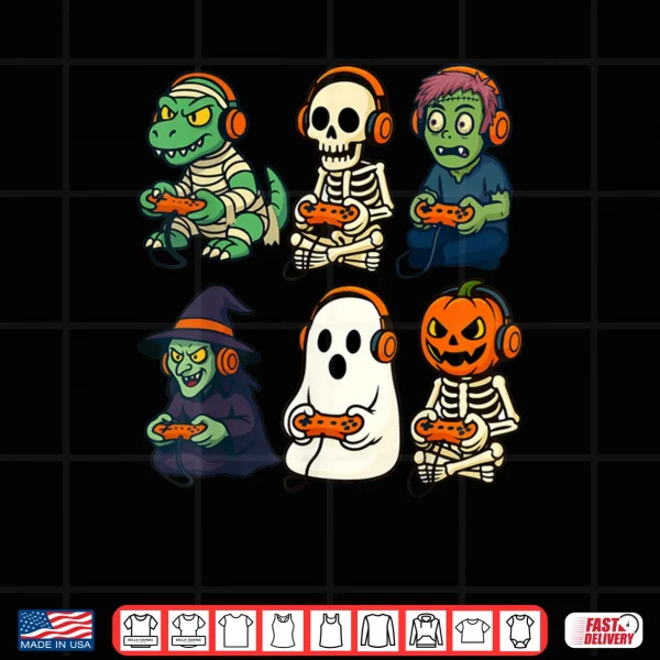 Design Halloween Gamer Dinosaur Skeleton Ghost Witch Shirt