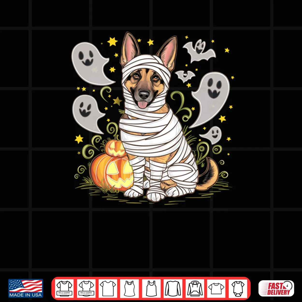 Halloween German Shepherd Mummy Dog Ghosts Pumpkins Shirt Halloween German Shepherd Mummy Dog Ghosts Pumpkins Shirt