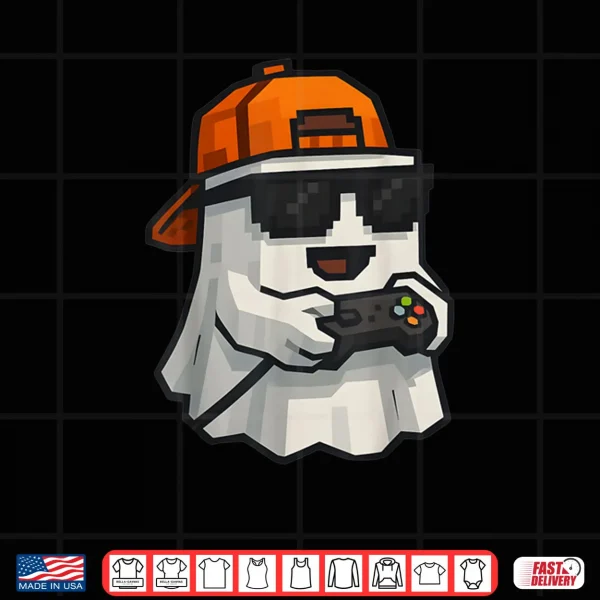 Design Halloween Ghost Gamer Funny Pixel Video Gaming Shirt